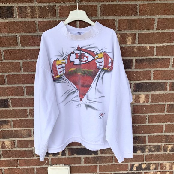Kansas City Chief Mock Neck Sweatshirt 1995 White Size Y2K 2X - Picture 1 of 10